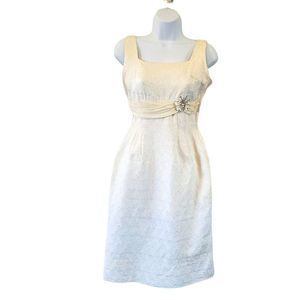 Ivory Brocade Dress Vintage Wedding Formal Prom 50s White Rhinestone XS 2 VFG